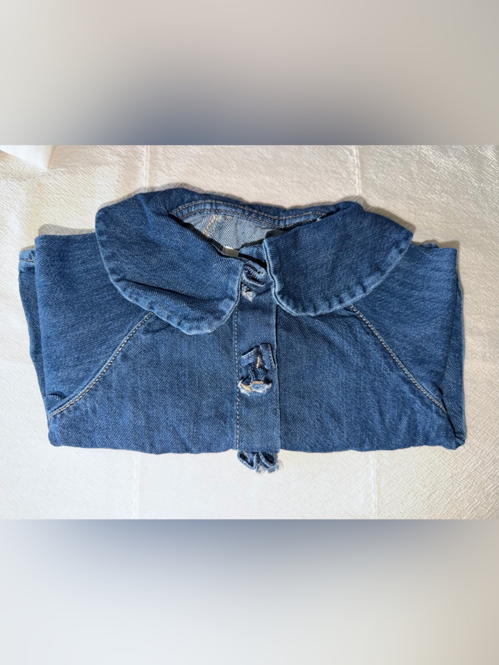 ZARA Denim Button-Up Top with Peter Pan Collar - Blue
